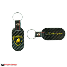 Load image into Gallery viewer, Fabspeed Lamborghini Shield &amp; Script Carbon Fiber Keyring
